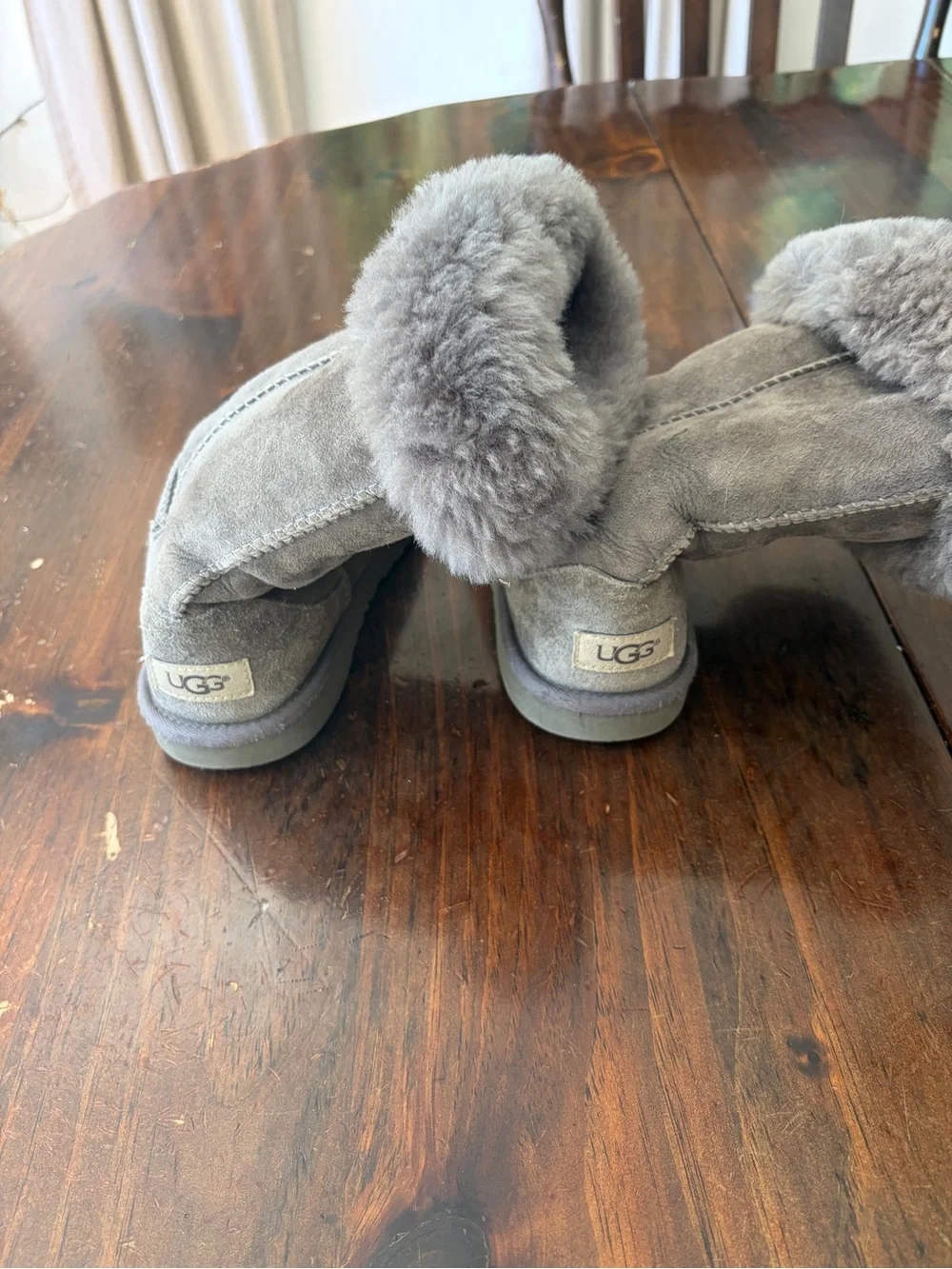 UGG Kids Gray Suede Shearling Cuff Boots